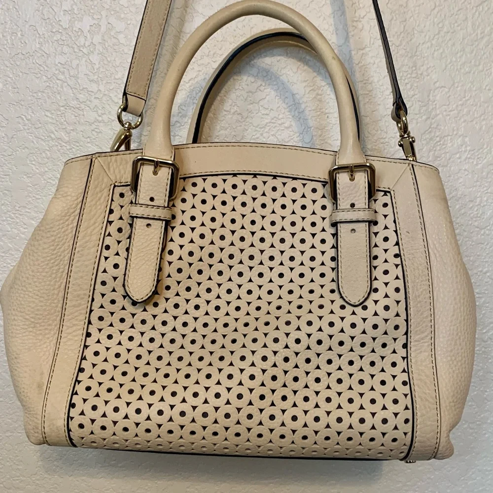 Kate Spade Mercer Isle Sloan Satchel Crossbody Leather Bag Ostrich Egg Off White